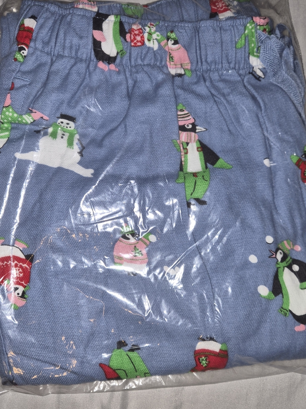 Old Navy Light Blue Penguin & Snowman Print Flannel Pajama Pants